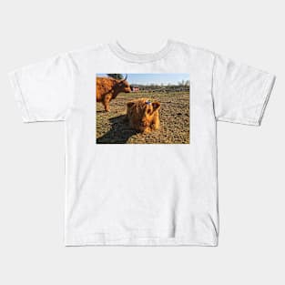 Scottish Highland Cattle Cow and Calf 1982 Kids T-Shirt